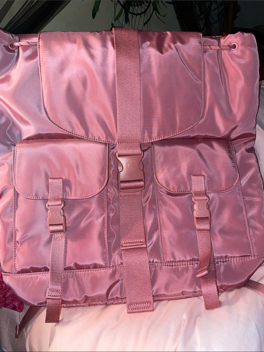 Pink Satin Backpack Tote - Women Bags